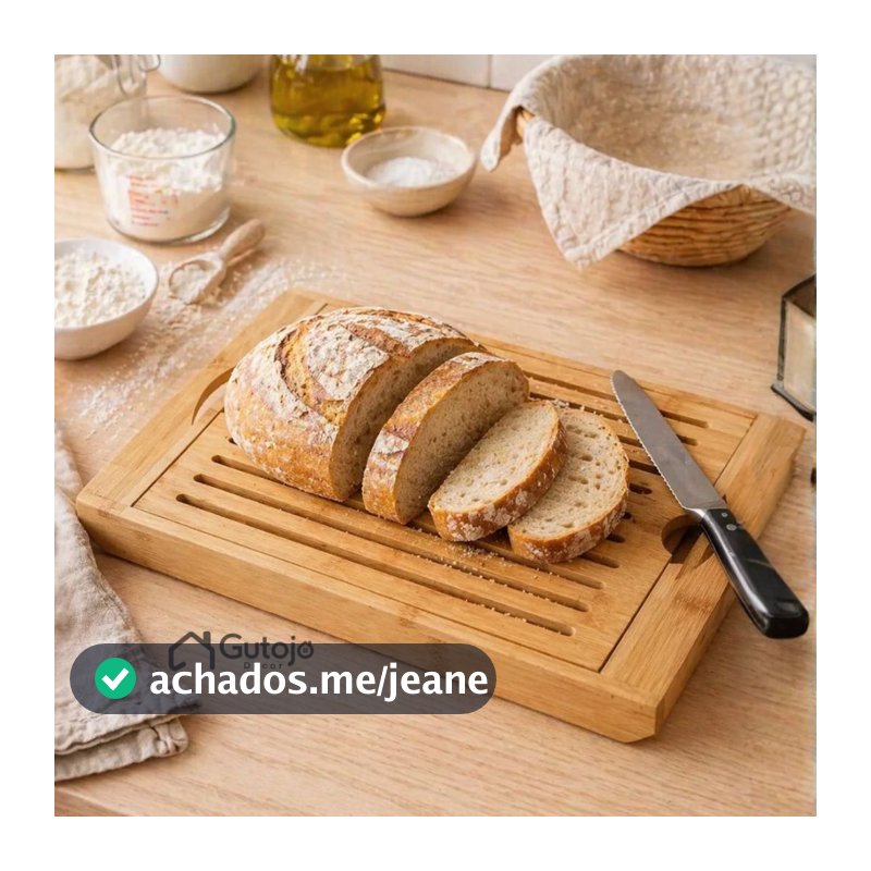 Tábua de Corte Migalheira de Bambu Para Pão Bolo Com Bandeja Coletora Multiuso