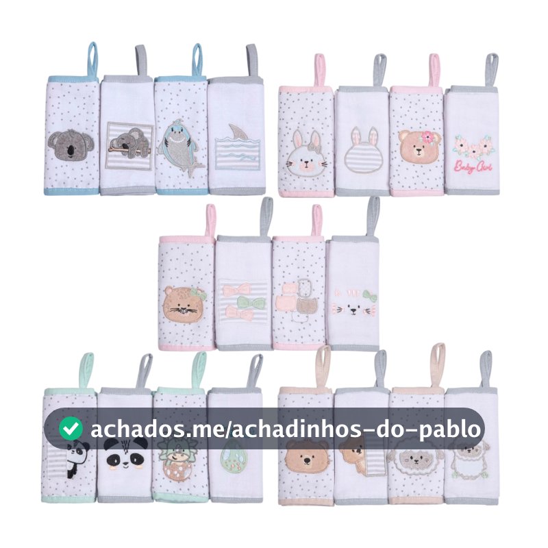 Pano de Boca com Prendedor de Chupeta 38cm x 36cm - Pano Fralda com Soft 100% Algodão Bordado Forrado