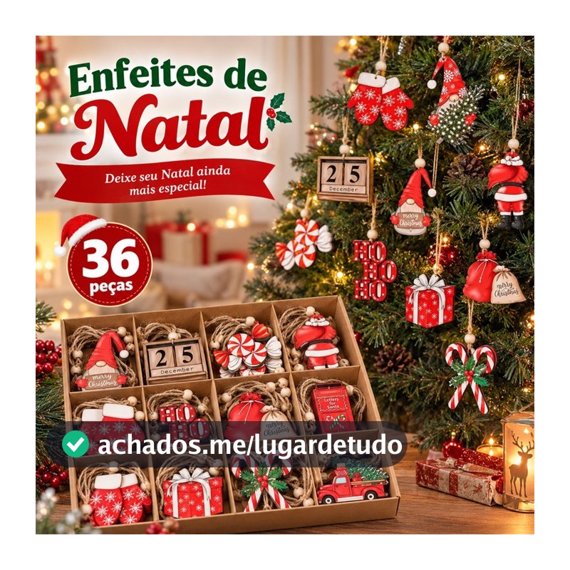 36 Peças Enfeites para árvore de Natal decoração de Natal