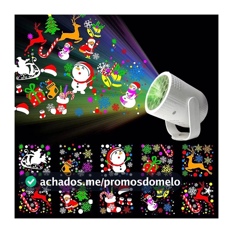 Projetor Natalino Refletor Luzes De Natal 16 Desenhos 3D Laser Decorativo Bivolt Portátil Para Decoração Festa E Quarto