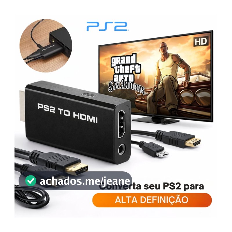 Adaptador HDMI para Ps2 Playstation 2 Play - Conversor HD Alta Definição Para TV Led Monitor Lcd