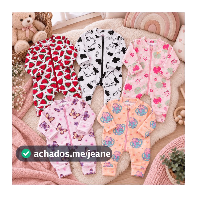 Kit 5 Macacão de Bebê Roupa Menina Estampado Ziper Animado Estampado Algodão Verão Maternidade