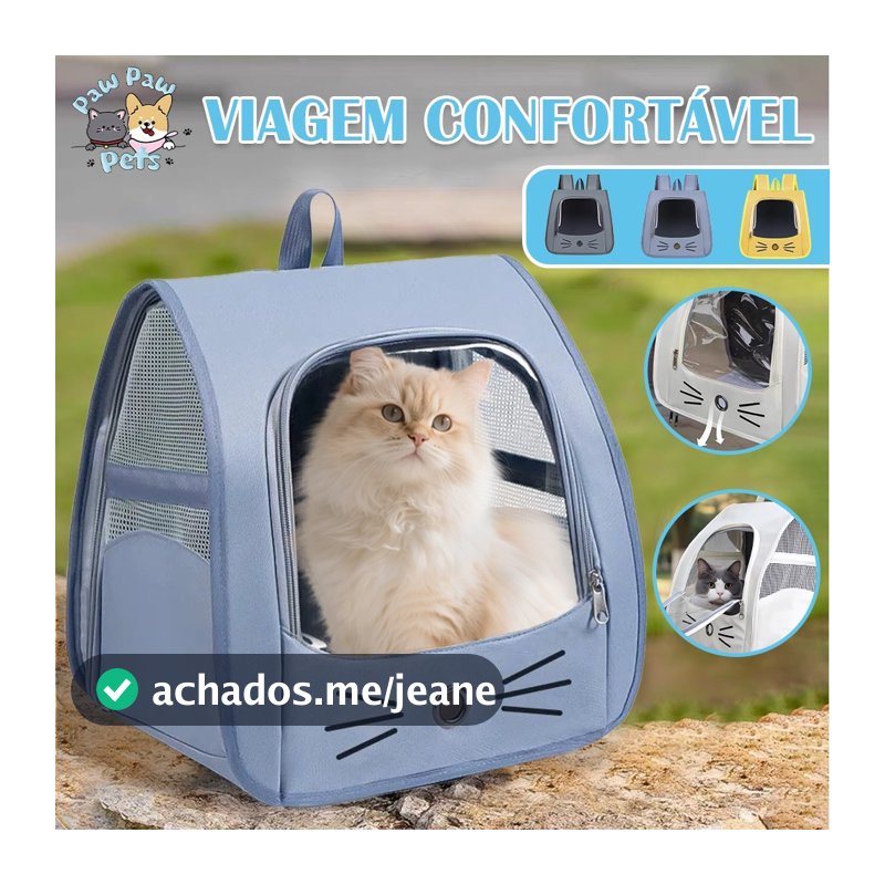 Mochila de Transporte para Gatos e Pets Pequenos Respirável com Visor Transparente Dobrável