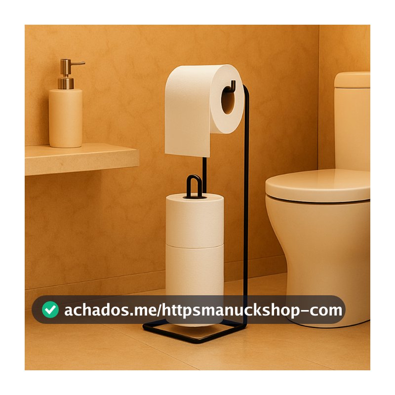 Suporte P/ Papel Higiênico Porta 3 Rolos de Papel Higiênico Chão Banheiro Aramado Preto Organização
