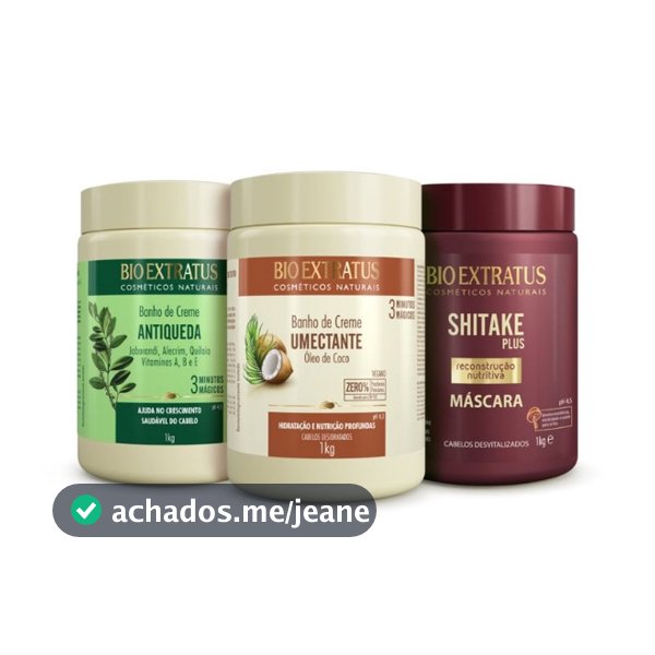Kit Cronograma Cabelos Danificados Bio Extratus 1Kg (Jaborandi, Umectante e Shitake)