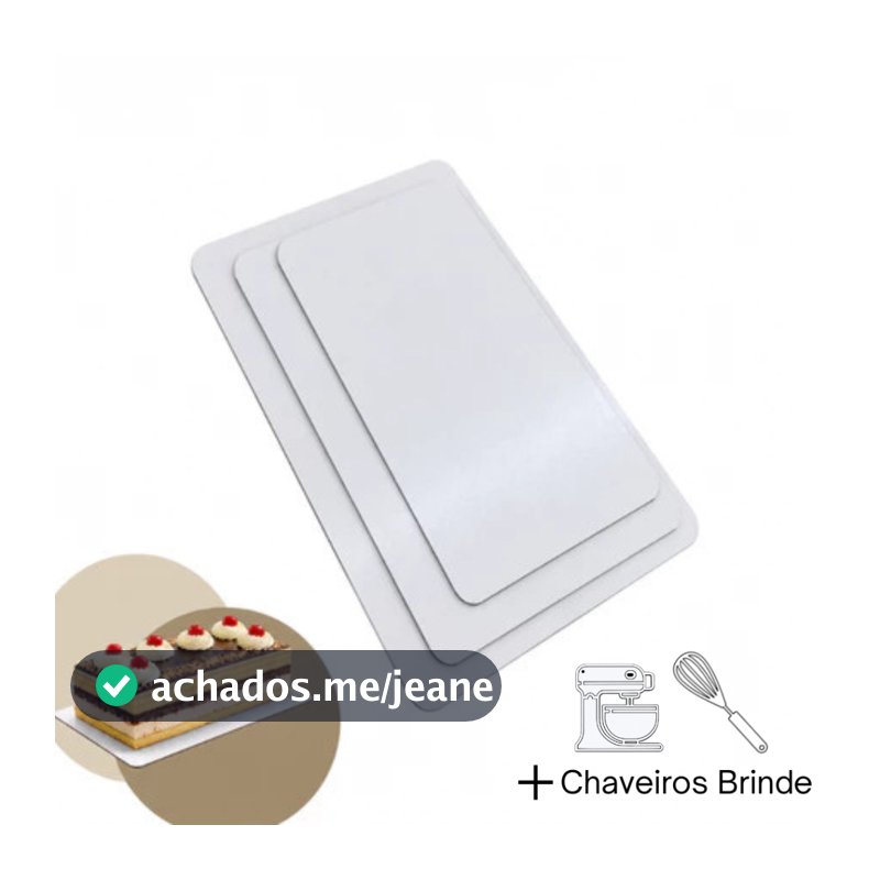 Kit 5 Cake Board Longcake Retangular Em Mdf 3mm + Brindes de confeitaria- Base Para Bolo Confeitaria