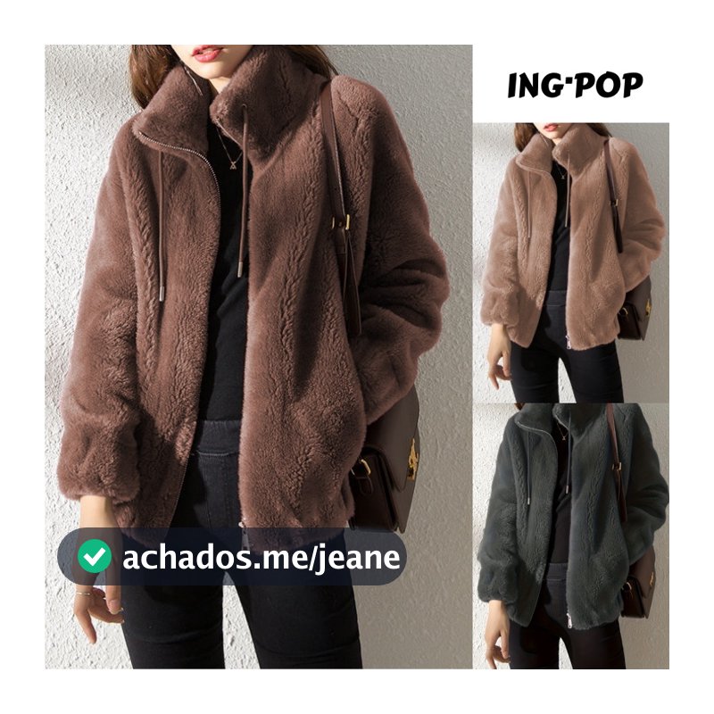 Casaco Feminino com ZíPer Casual Gola Alta Casaco Quente Veludo Inverno Teddy Jaqueta