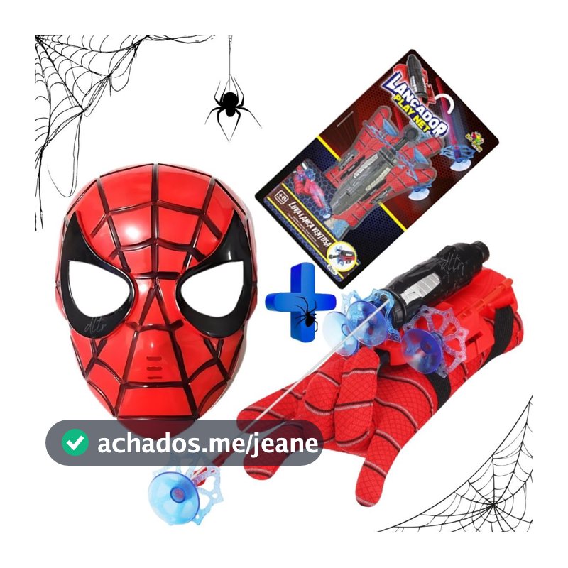 Mascara Homem Aranha + Luva Homem Aranha Lança Teia Spider Man Brinquedo Presente