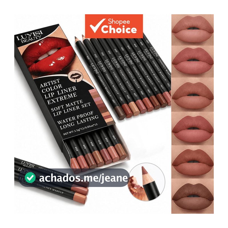 Conjunto de 12 Lápis de Contorno Labial, Lápis de Maquiagem Labial à Prova d'Água de Longa Duração, Kit de Lápis Labial