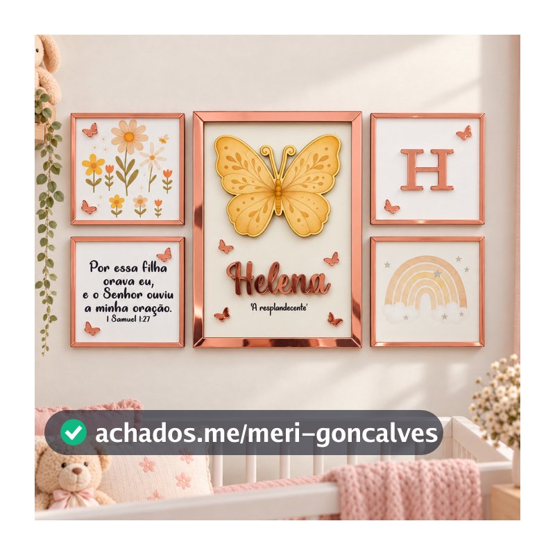 Kit 5 Quadros Decorativos Tema Borboleta com Nome e Versículo - Decoração Quarto Bebê Menina