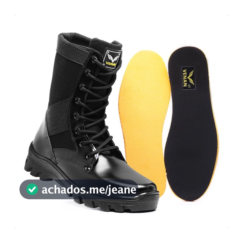 Coturno Masculino Bota Militar Leve Couro Legitimo Auto Brilho