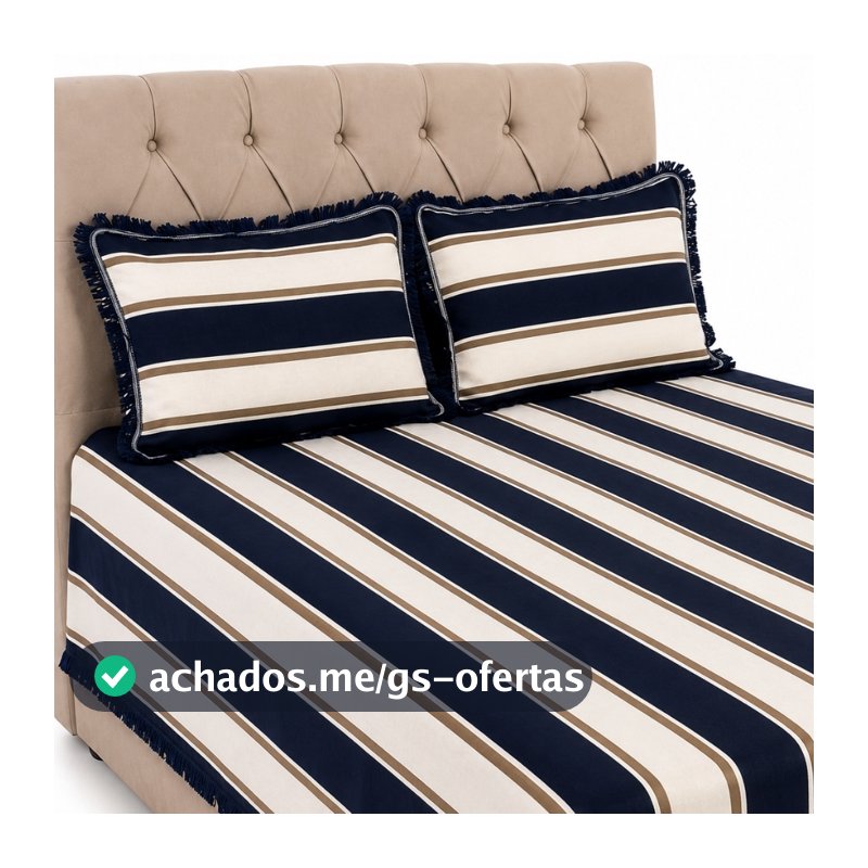 Jogo de Colcha Cobre Leito Tecido 3 Peças de Linhão Para Cama Casal Box Padrão c/ Franja e Fronhas Algodão