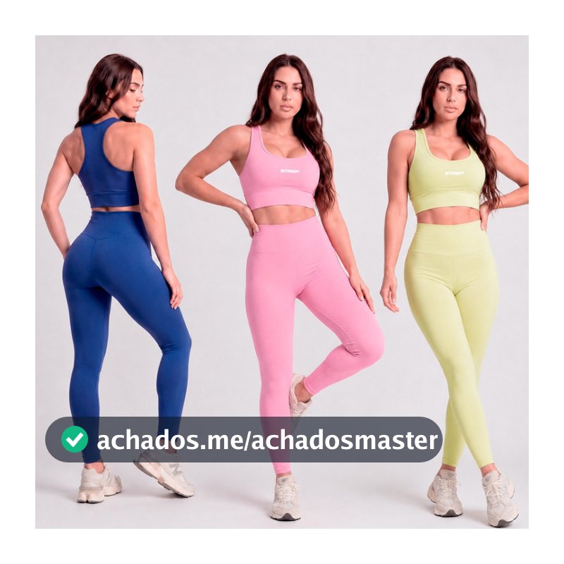 Conjunto Academia Feminino Top Fitness + Legging Cintura Alta Zero Transparência Suplex Strep Várias Cores