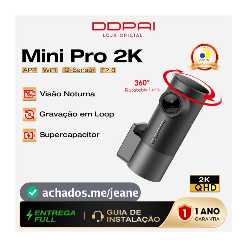 DDPAI Mini Pro Uber Câmera Veicular 2K Ângulo de 140° Dash Cam Wi-Fi Visão Noturna Monitoramento 24h