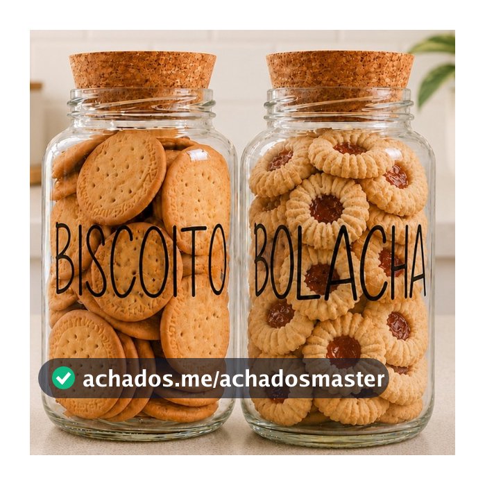 2 Potes de Vidro Biscoito + Bolacha 830 ml | Pote Hermético com adesivo Opcional | Cantinho do Café