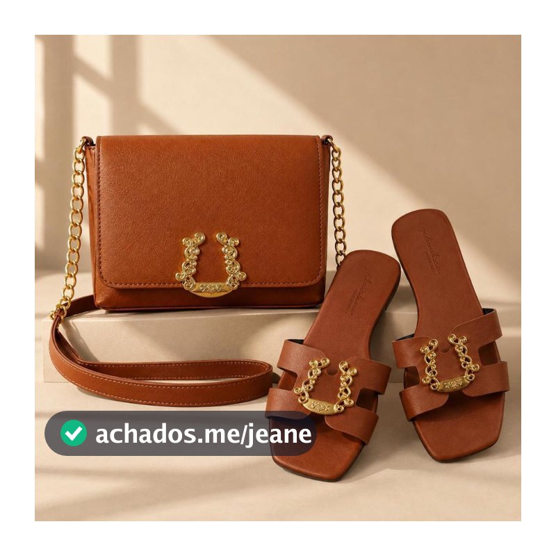 Kit Bolsa + Rasteirinha Feminina Bolsa Couro Sintético Transversal Rasteirinha Confortavel H Com Metal elegante