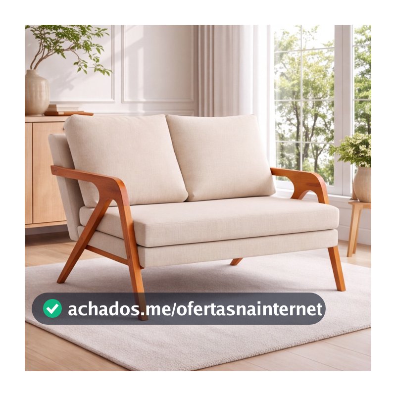 Poltrona Namoradeira Estofada Tecido Em Linho Premium Pés Em Madeira Maciça Resistente Compacto Design Moderno