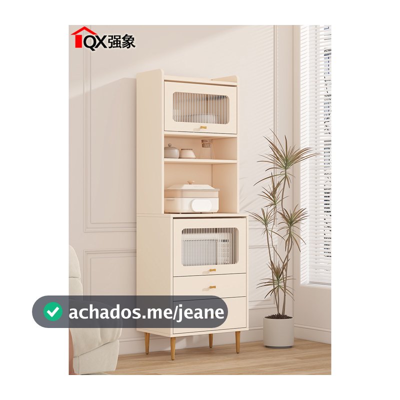 Armário lateral de jantar estilo creme, armário alto, parede integrada, armazenamento de cozinha, armário estreito, forn