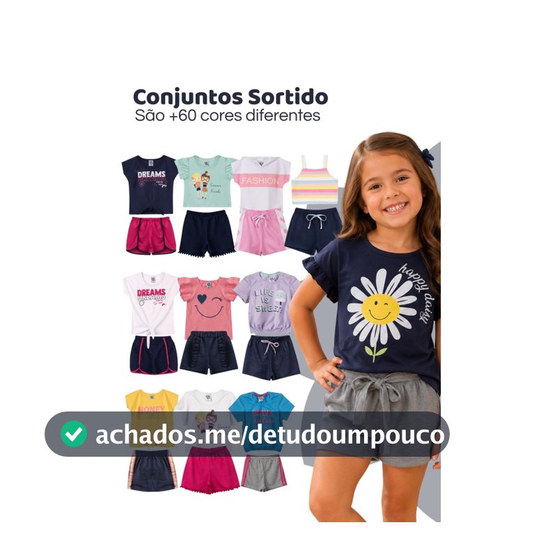 Kit Sortido 20 Peças de Roupas Infantis Menina (10 Camisetas + 10 Bermudas) Kit 10 conjuntos Menina