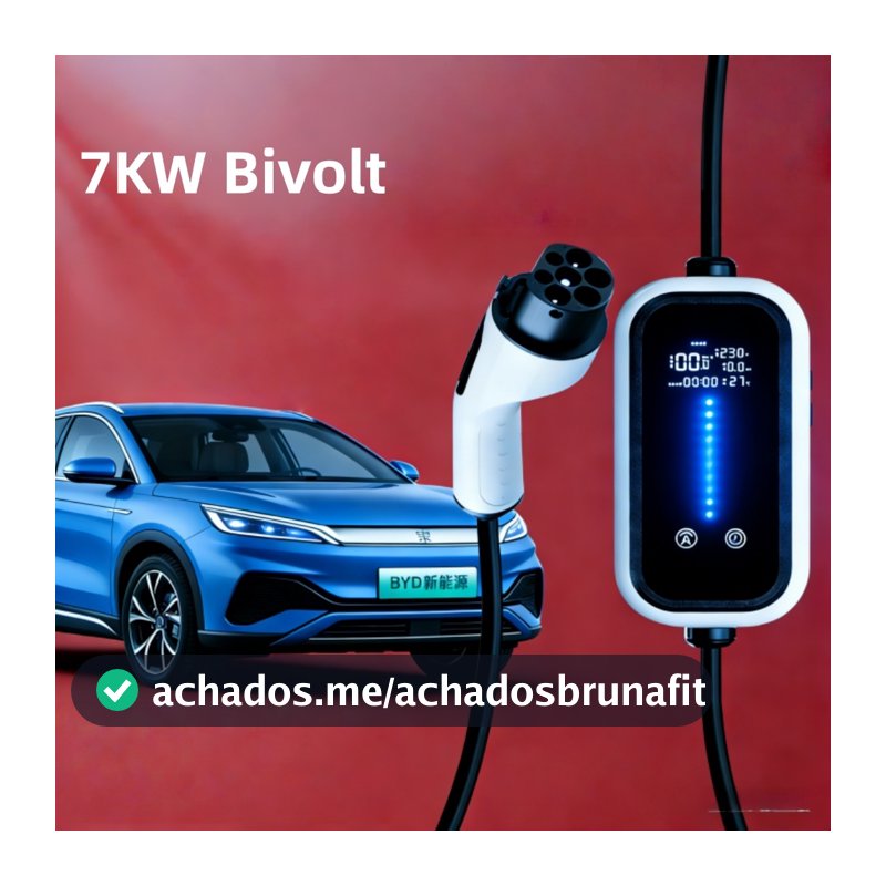 Carregador Carro Elétrico 7KW Bivolt Portátil Tipo 2 Carregamento Rápido IP65 Cabo Reforçado Uso Casa e Viagem com Bolsa