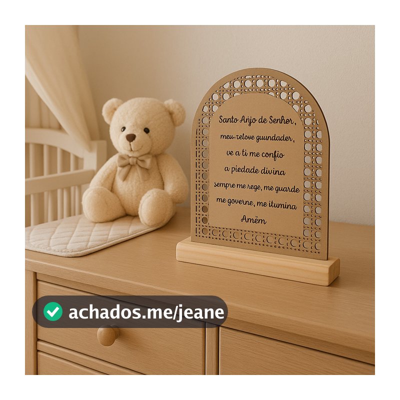 Oração Santo Anjo Gravada a Laser em Pinus – Decoração Cristã para Quarto de Bebê