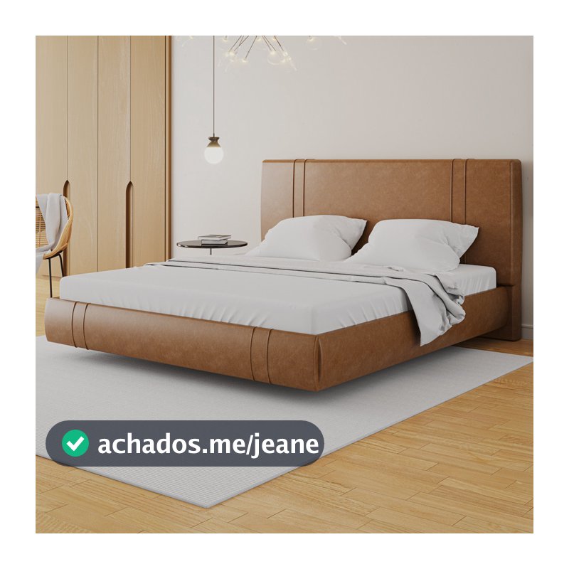 Cama King Flutuante Com Cabeceira 195cm Astra W01 Couríssimo Canela - Lyam Decor