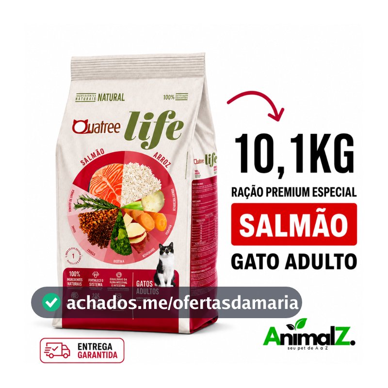 Ração Quatree Life 10.1Kg Ração Quatree Gatos Adultos Salmão e Arroz Ração Quatree Gatos 10Kg
