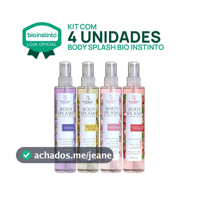 4 UN BODY SPLASH 130ml Bio Instinto Perfume Desodorante Refrescante Ameixa Belle Rose Vanilha Moran