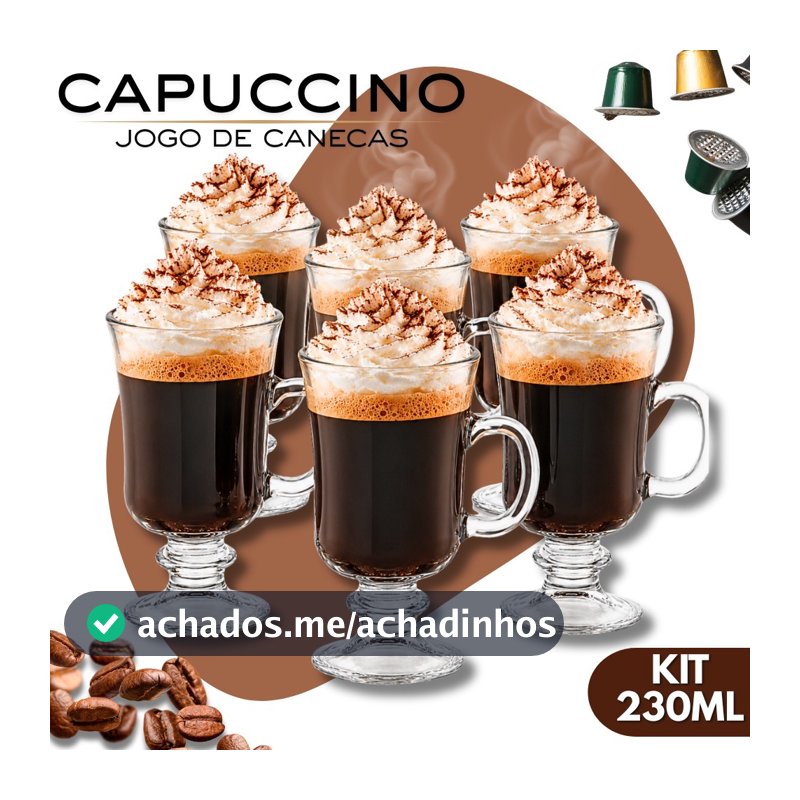Kit 3/6/9/12 Canecas Capuccino Vidro 230ml Grande Nespresso Chocolate Irish Coffee Gourmet