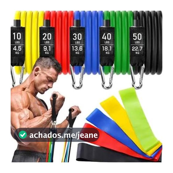 Kit 11 Extensor Elástico Treino Em Casa + Kit 5 Mini Band Fitness Para Exercício Yoga Treino