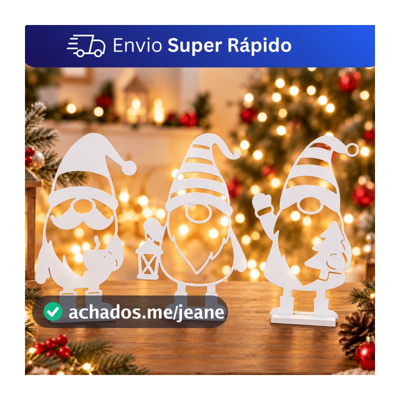 Kit 3 Gnomos de Natal Decorativos com Suporte para Mesa Enfeite Natalino para Sala Aparador Estante Decoração