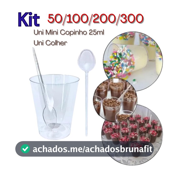 Kit 50/100/200/300 Copinho 25ml Com Colher Acrílico Mouse Doce Brigadeiro Festa Aniversário Eventos