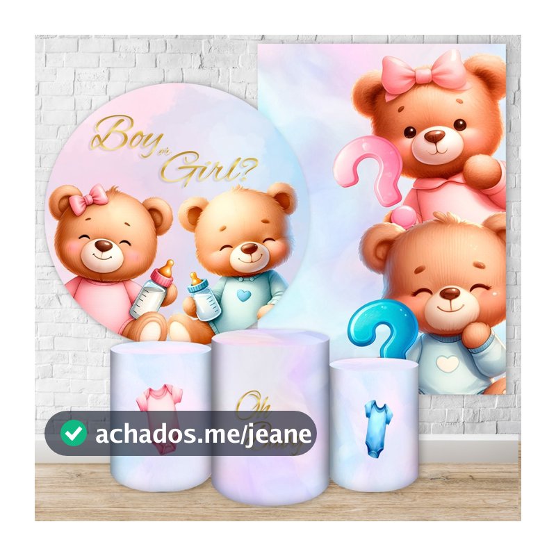 Capas Painéis, Kits de Festa Sublimados Vários Modelos No Tema Chá Revelação Ursinho