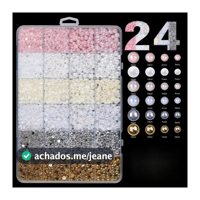 Caixa c/24 Pote de Pérolas Meia Esfera ABS Para Unhas Nail Art E Artesanato DIY