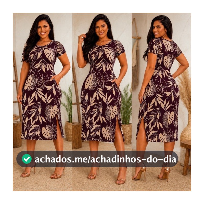 Vestido  Envio Rápido MIDI casual fenda lateral e bolso charme e elegancia em uma só peça