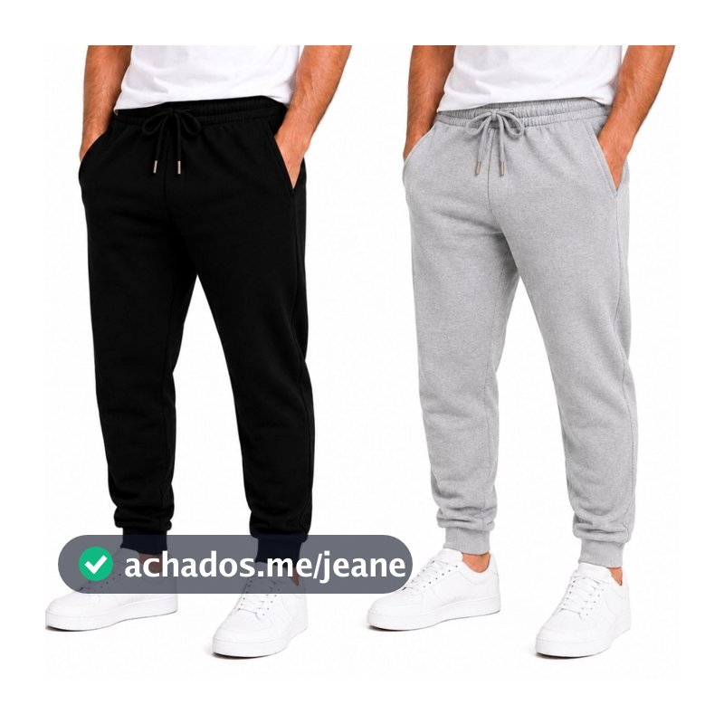 Kit 2 Calças de Moletom Masculina Peluciada Inverno Quente Confortável com Bolso e Cordão Ajustável