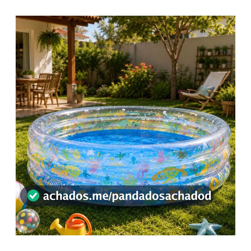 Piscina Inflável Infantil 3 Anéis Transparente 253 Litros Fundo Do Mar Para Crianças, Bebes, Campo, Praia Bem Resistente