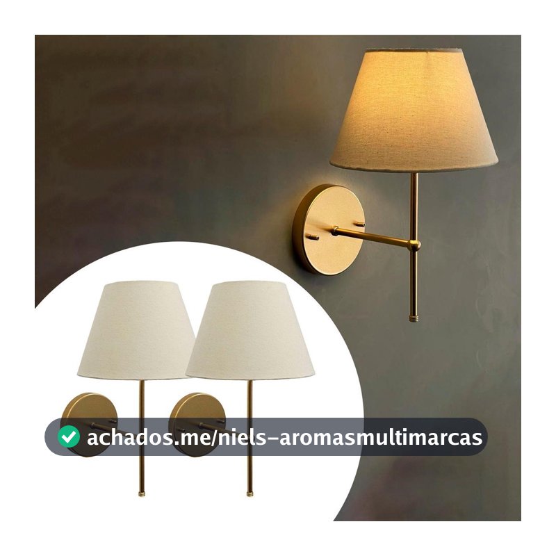 Kit 2 arandelas de Parede luminaria Clássica de alumínio Com Cúpula tecido algodão Ref 19