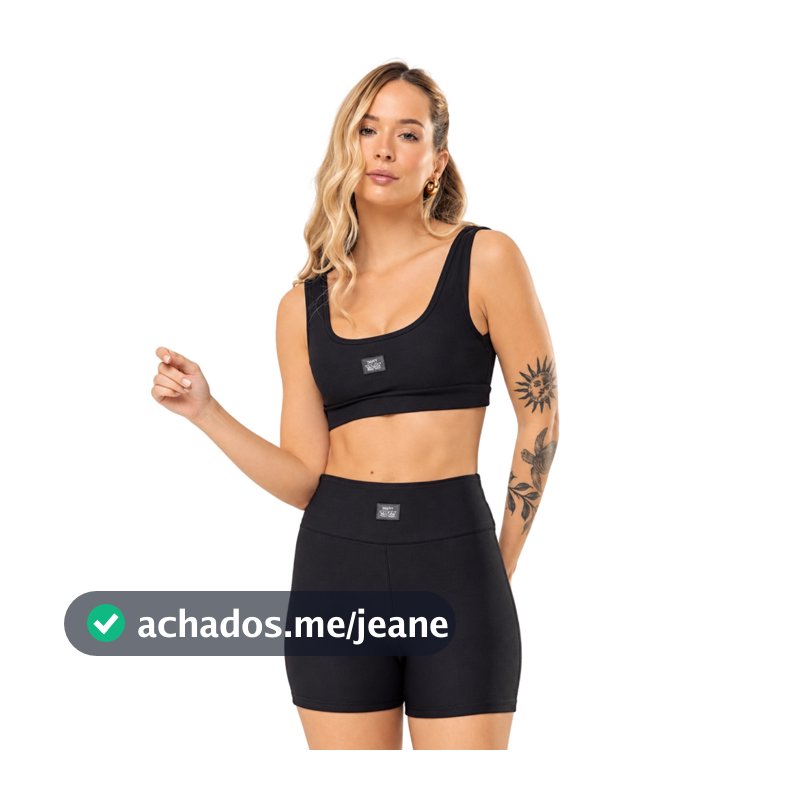 Conjunto Feminino Top e Shorts Fitness Academia Poliamida Zero Transparência Cintura Alta Eloa
