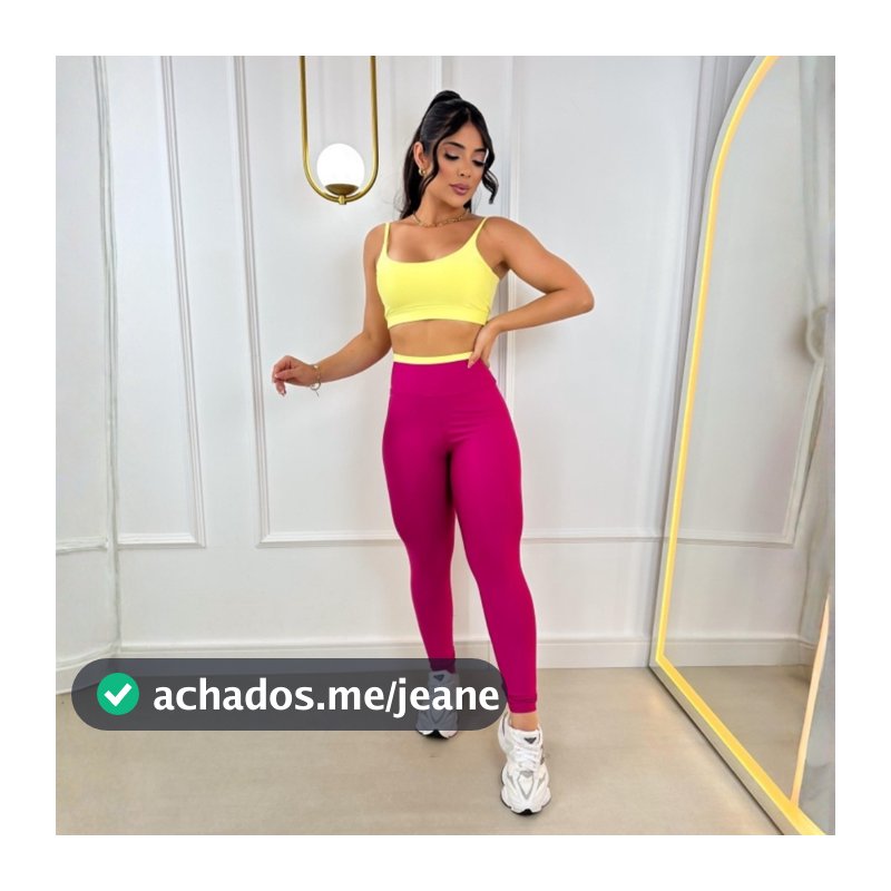 Conjunto Calça Legging e Top com Bojo Removível Cós Alto Reforçado Conjunto de Academia Feminino