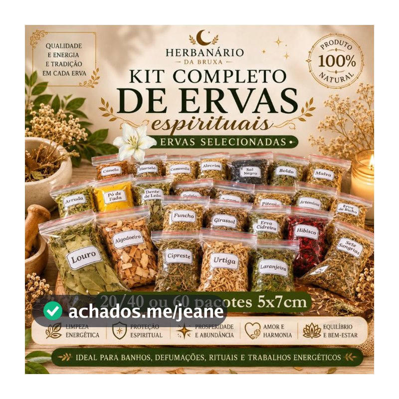 Kit Limpeza Espiritual Completa e Proteção Energética | 40 Ervas Banho Descarrego sal negro pó fada