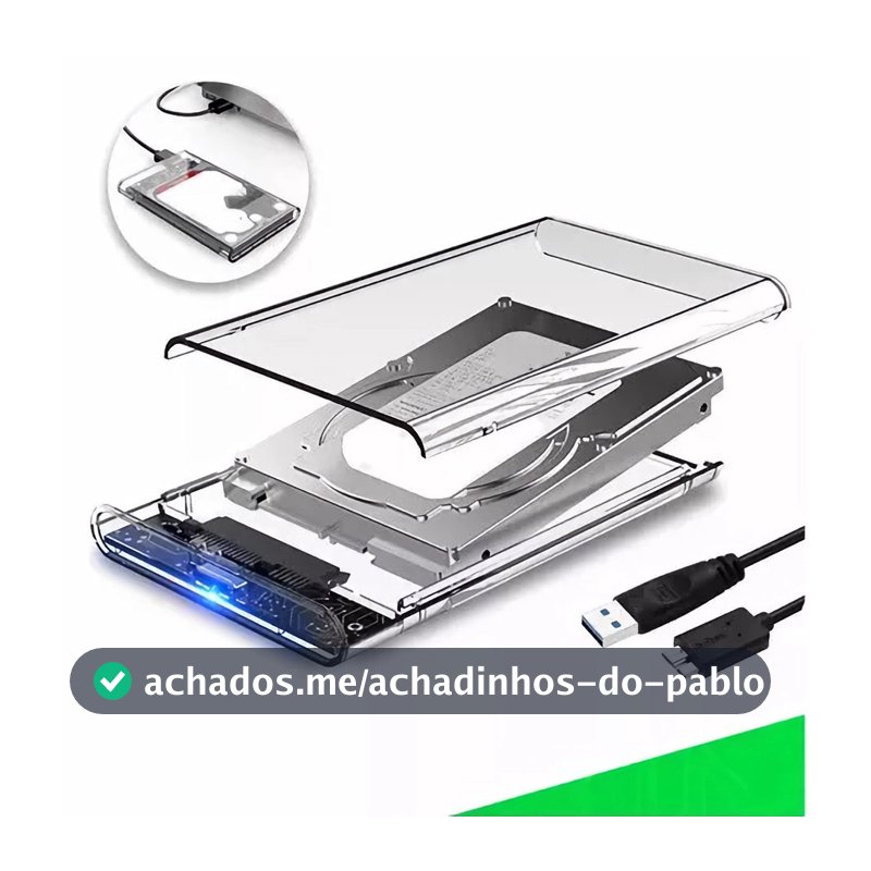 HD Externo 1TB Portátil USB 3.0 com Case Transparente para PC, PS4, Xbox e TV - Pronta Entrega (BR)