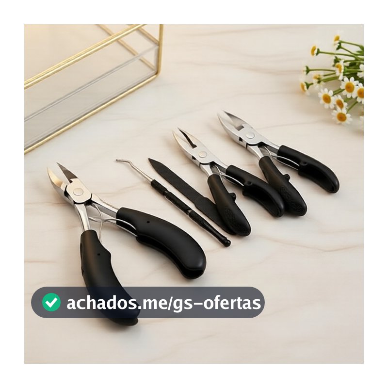 Kit de Manicure 5 Peças em Aço Inoxidável: Cortador de Unhas de Boca Larga, Pinça para Unhas Encravadas, Lima e Limpador