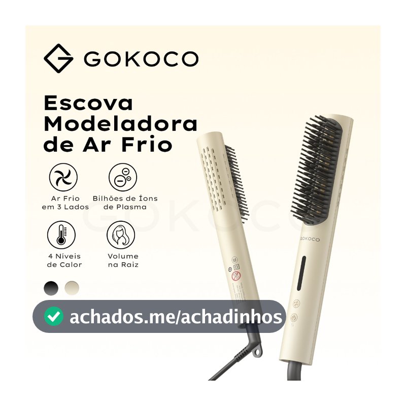 GOKOCO Escova Modeladora de Cabelo Modelagem com Ar Frio Controle do Frizz Todos os Tipos de Cabelo Ideal para Viagem