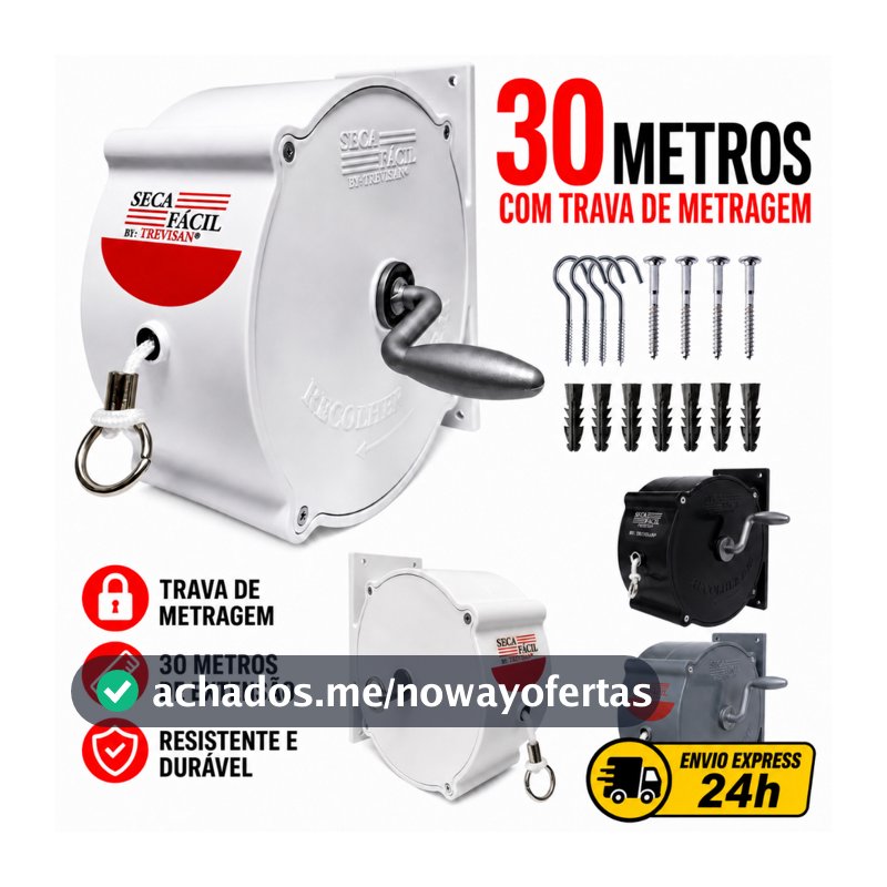 Varal Recolhível Retrátil Automático Parede 30m Nylon De Parede Seca Fácil