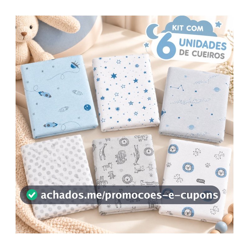 KIT C/6 UN DE CUEIROS FLANELADO MANTA CHARUTINHO ESTAMPADO - ACABAMENTO OVERLOCK - BEBÊ PAPI COMPOSE