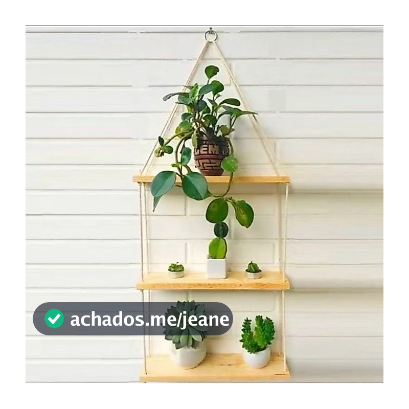 Kit 3 Prateleira Suspensa com a Cordinha Nicho de parede estante decorativa, madeira pinus Jardim vertical 3 andares