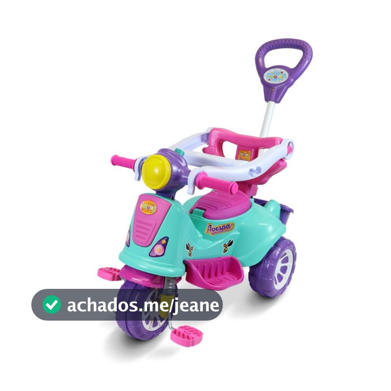 Motoquinha Triciclo Bebê Pink Vespa 2 Em 1 Empurrador C/guia
