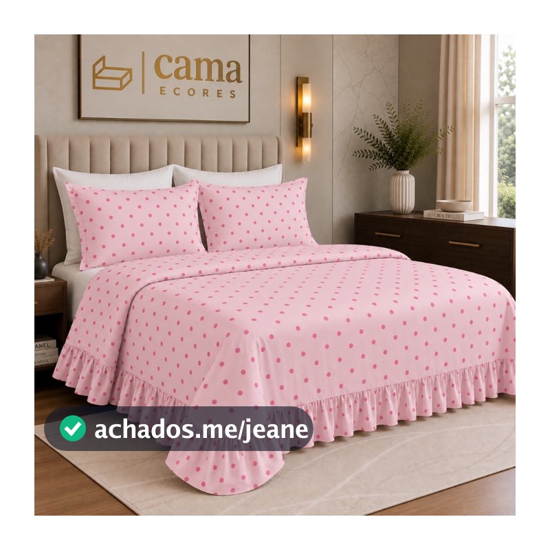 Kit Colcha Lençol com Babado Poá Casal ou Queen 3 Peças Micropercal Premium Toque de Algodão Macio