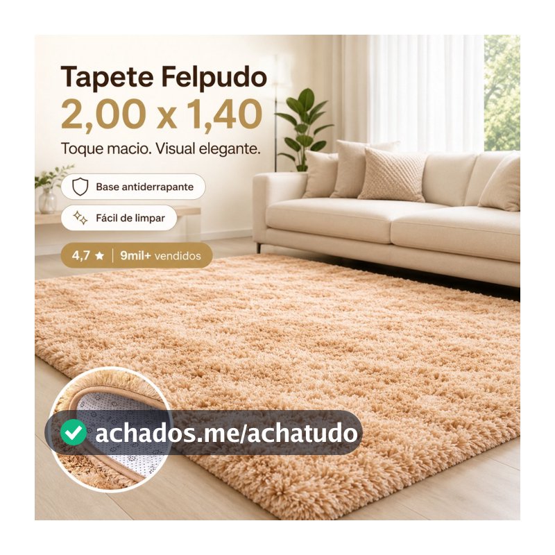 Tapete 2,00 X 1,50 Peludo Felpudo 4 Cm Para Casa Sala ou Quarto Antiderrapante Não Solta Pelo